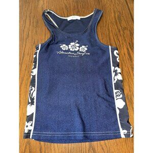 Vtg Honolua Surf Co Tank Top Womens Blue Sleeveless Racer Back Graphics Side XS